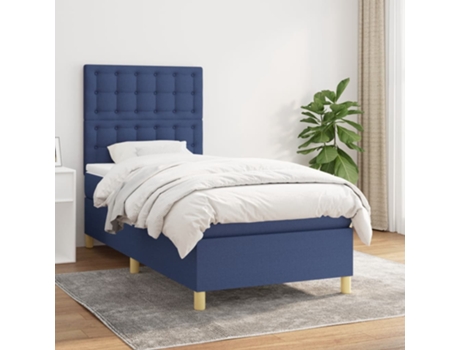 vidaXL Cama con somier y colchón 90x190 cm tela azul