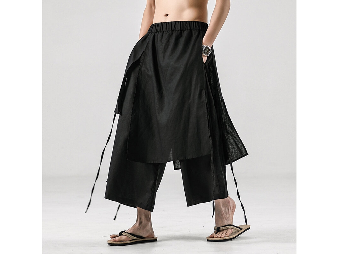 Pantalones Harem Negros Para Hombre Talla Xl Holgados Suaves Transpirables Asimétricos Estilo Falda Estilo Punk Ideales Para Senderismo Y Viajes