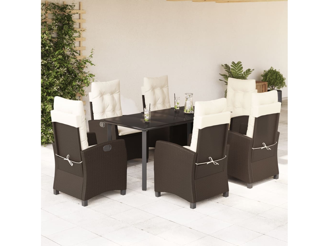 Juego de comedor de jardín de 7 piezas con cojines de mimbre marrón de DKD Home Decor