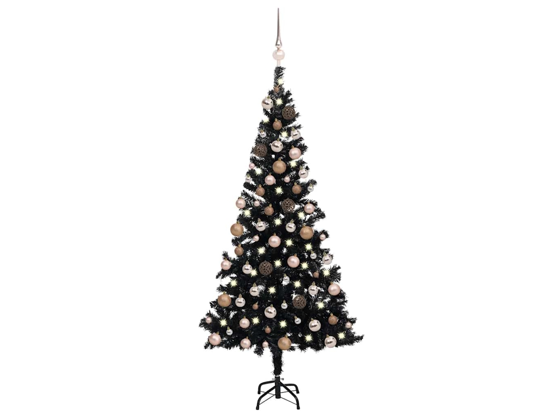 Árbol de Navidad VIDAXL preiluminado con luces y bolas negro (180 cm)