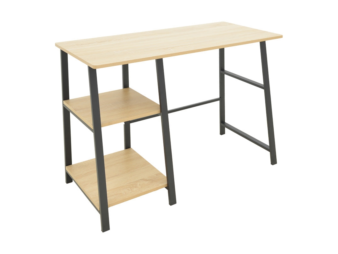 Escritorio de madera natural negra con estantes 100x48x75 cm HOMEESSIMO