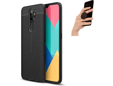 Carcasa y Popsocket Oppo A9 2020 Rugged Leather Negro