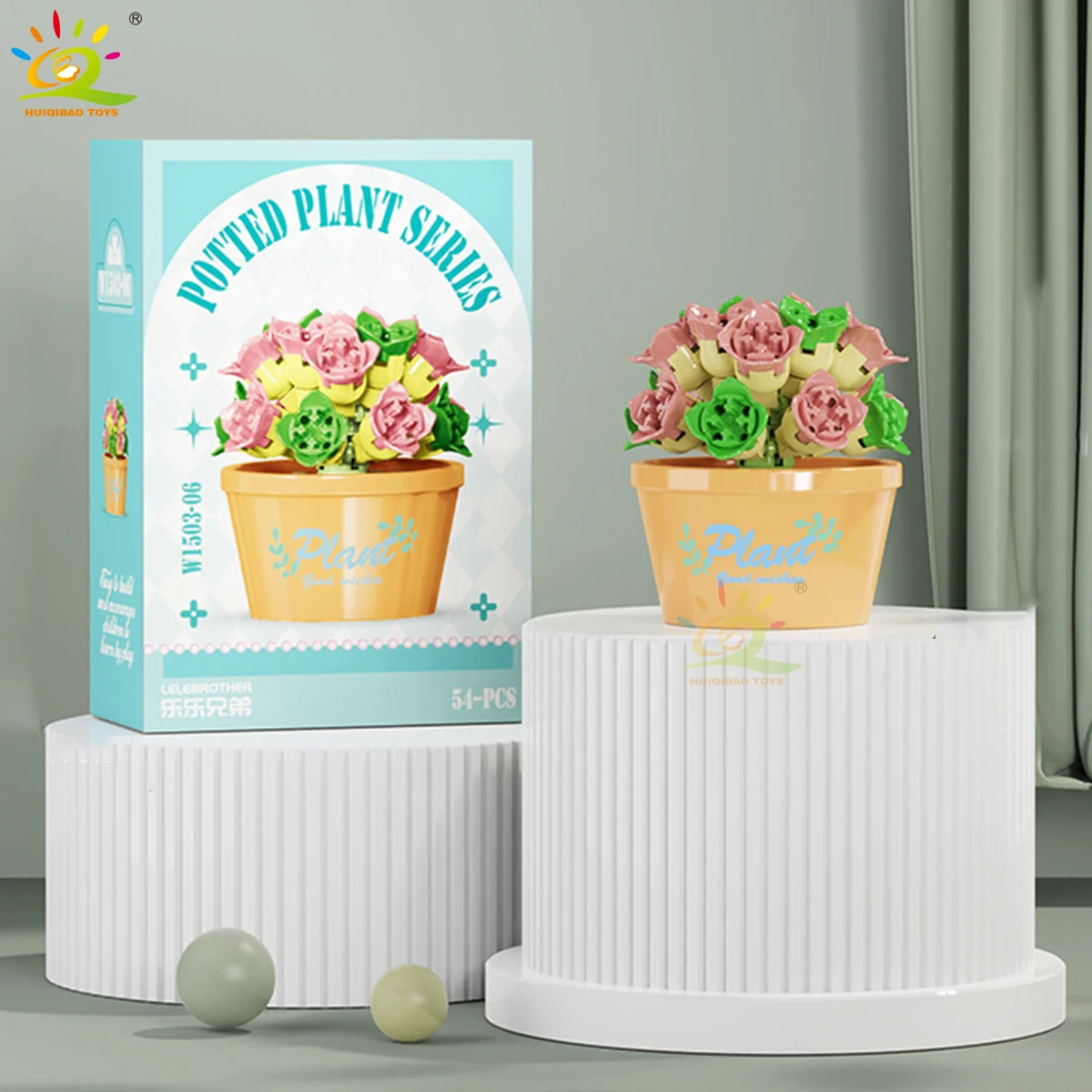 Jarrón de flores DIY, bloques de construcción, hazlo tú mismo, ramo eterno