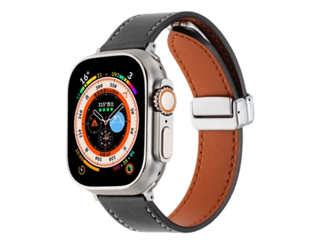 Correa de reloj inteligente para Apple Watch Ultra 49 mm Hebilla magnética Correa de reloj de cuero con sensación de piel (negro)