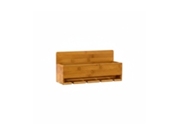 Relaxdays Botellero Vinos Pared, Estante 4 Botellas Y 4 Copas, 17 X 37 X 11,5 Cm, Estantería Bambú, Marrón Natural