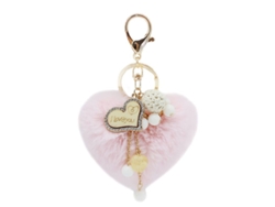 Llavero Con Pompón De Corazón Esponjoso Para Mujer, Accesorio De Bolso Rosa De Felpa Con Piel Sintética.