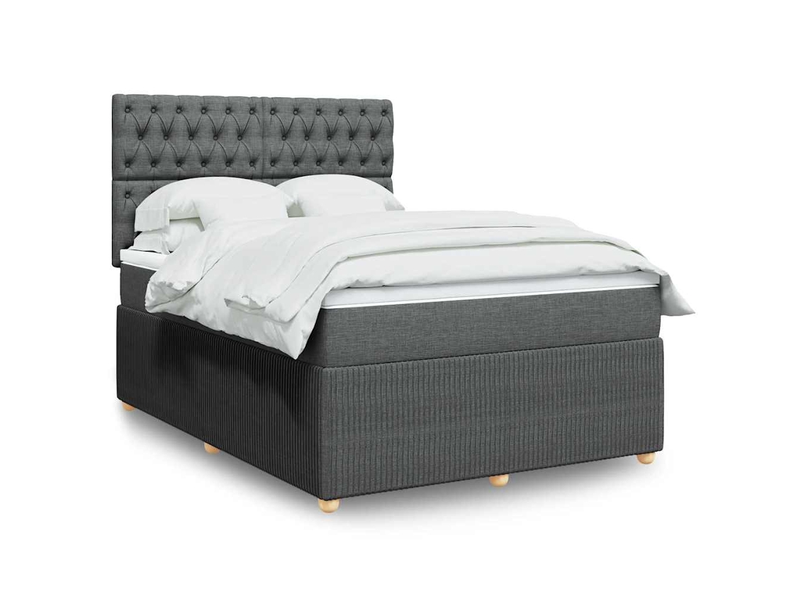Cama box spring con colchón tela gris oscuro 140x200 cm