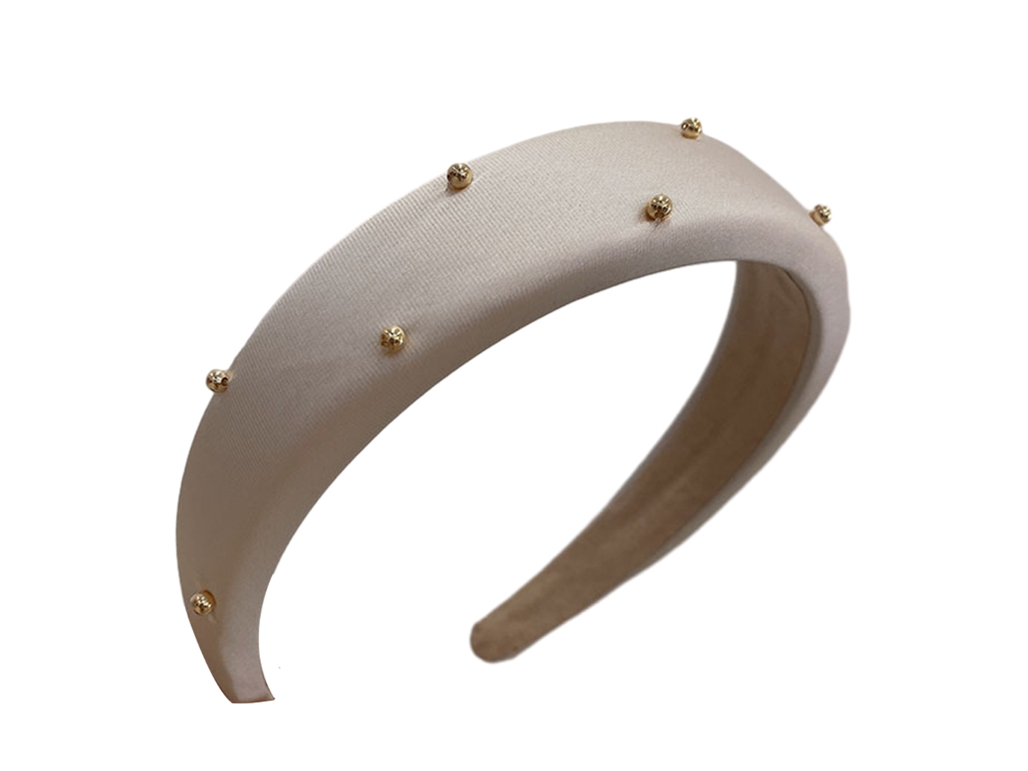 Diadema ancha de esponja de estilo simple, banda alta con cuentas hechas a mano