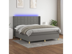 Cama Box Spring Colchón Y Luces Led Tela Gris Oscuro 180x200 Cm