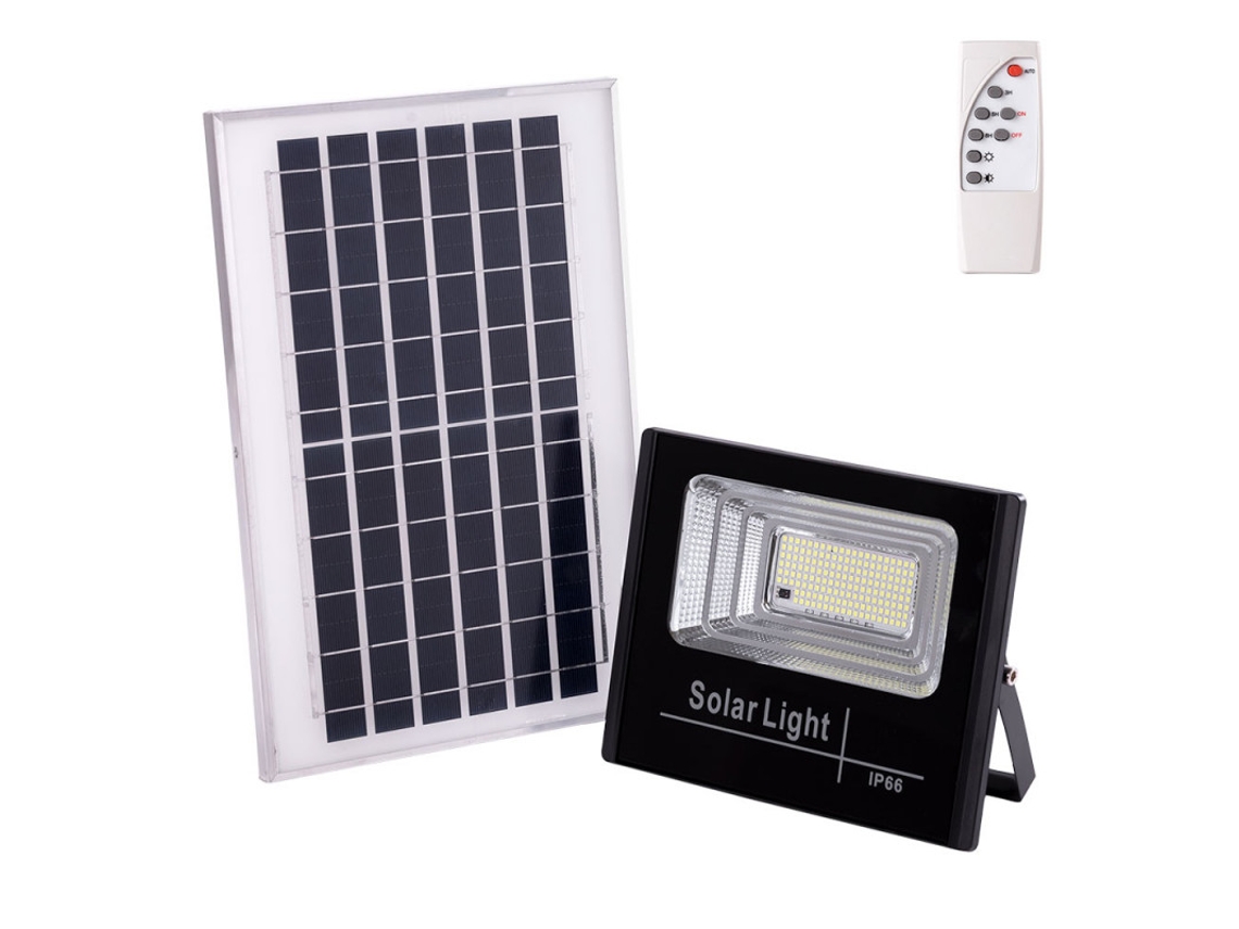 Proyector LED Solar 65W 4000K Panel: 6V/8W Batería: 3,2V/5000MaH Control Remoto [HO-SOLARFL-65W-01-W] GREENICE