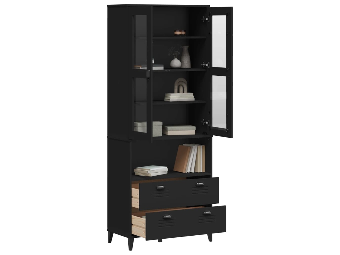 Aparador Alto Viken Madera Maciza De Pino Negro 80x40x200 Cm