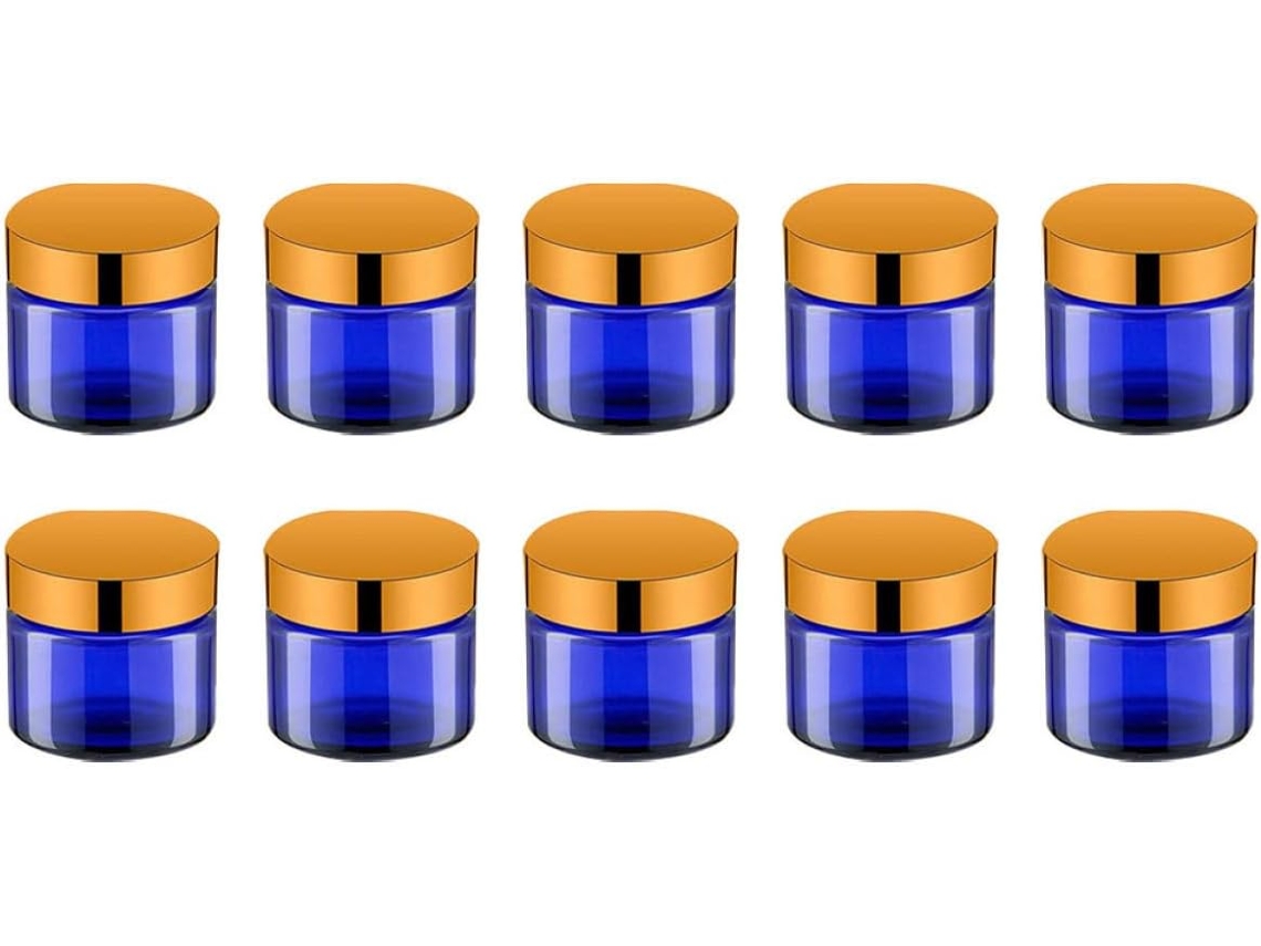 Ciieeo Juego De 12 Tarros De Crema De Vidrio Azul, Tamaño Mini, A Prueba De Fugas, Envases Cosméticos Para