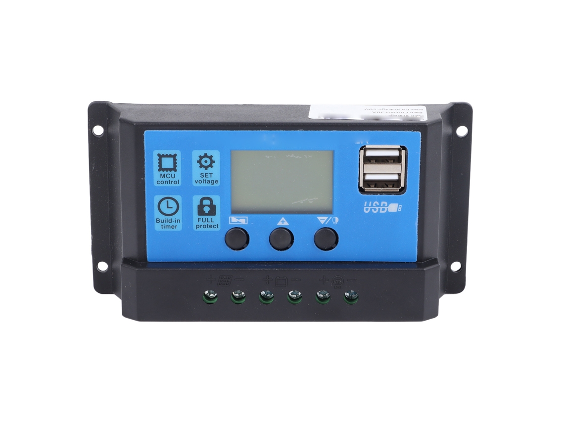 Controlador De Carga Solar Pwm Con Lcd Y Salidas Usb Duales 12v/24v Autoajustable 30a
