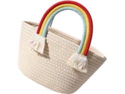 Bolso De Mano De Cuerda De Algodón Tejido A Mano Con Asas De Arcoíris Y Cesta De Almacenamiento Tejida A Mano.
