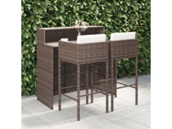 Conjunto de bar de jardín de 3 piezas con cojines de mimbre marrón de DKD Home Decor