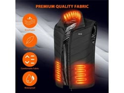 Preto3xl Tengoo Colete Aquecido Elétrico 9 Áreas Lavável Unissex Externo Inverno 2 Níveis Controle Temperatura