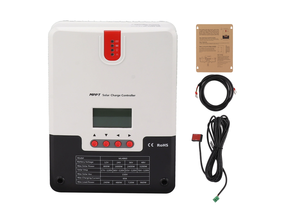 Controlador de carga solar MPPT con protección y pantalla LCD