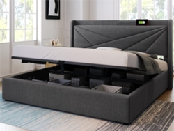 Cama Contenedor De Tela De Lino 180x200 Cm - Con Puerto Usb Y Somier - Gris