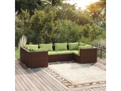 Conjunto de jardín DKD Home Decor de 6 piezas con cojines de mimbre marrón