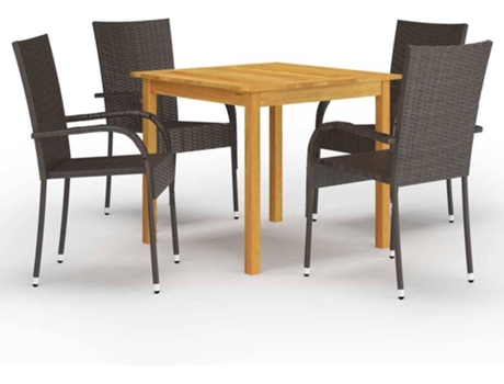 Conjunto 5 de comedor para jardín VIDAXL marrón