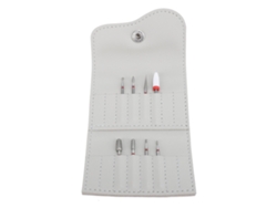 Kit de brocas para taladro de uñas Kkml con bolsa de cuero sintético, 8 piezas, acero inoxidable, gris, portátil.