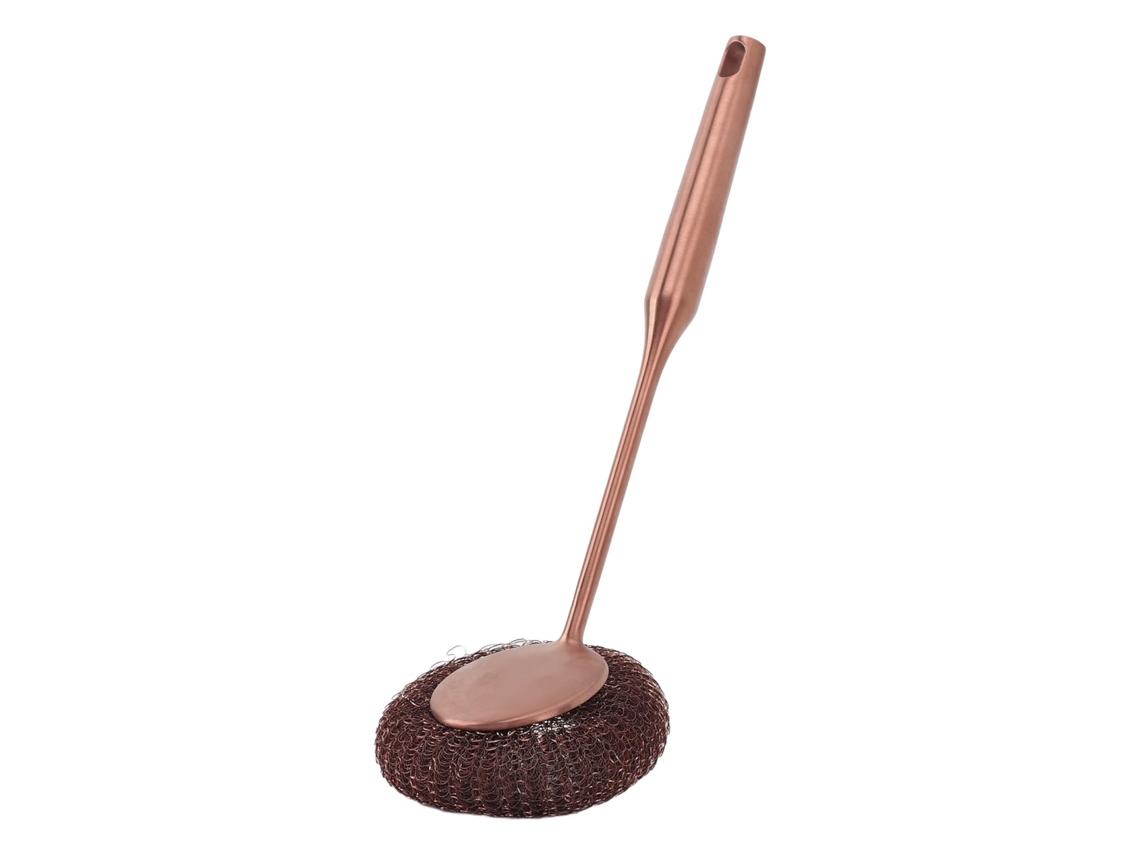 Baok - Esponja de acero inoxidable con mango largo para una limpieza profunda, cepillo de acero inoxidable para ollas y sartenes, parrillas, oro rosa