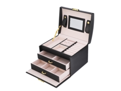 Organizador De Joyas De 3 Niveles Con Espejo, Estuche De Cuero Sintético Negro Para Almacenamiento Y Exhibición.