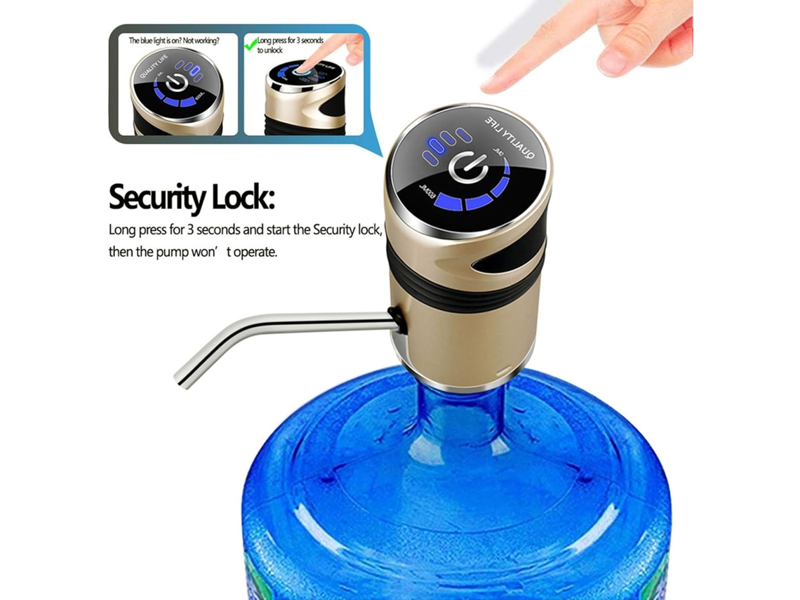Bomba Para Garrafa De Água 5 Galões Usb Dispensador Elétrico De Água Com Trava Para Crianças E Desligamento Automático Prata GERTIZ