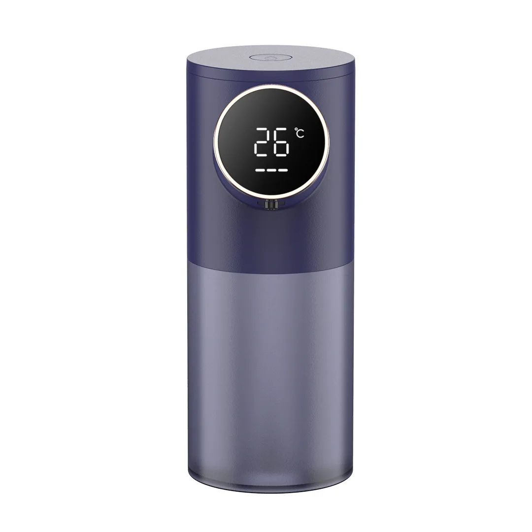Dispensador automático de jabón (azul) con pantalla digital, recargable por USB, capacidad de 320 ml.