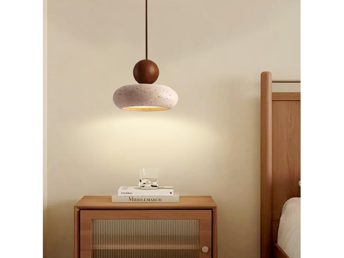 Lámpara Colgante Led De Travertino Amarillo, Estilo Wabi-sabi, Lámpara Colgante Redonda De Madera Maciza, Araña De Piedra Natural (15 Cm)
