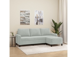Sofá De 3 Plazas | Sofá De Salón | Sofá De Descanso Con Taburete De Terciopelo Gris Claro 180 Cm