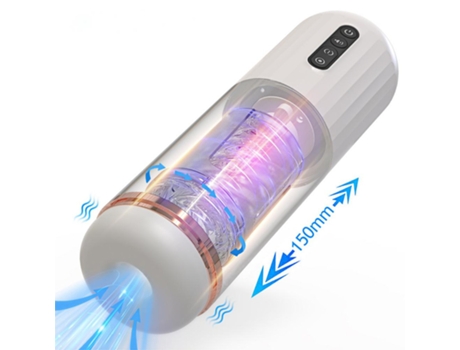 Masturbador masculino de silicona de rotación telescópica automática (blanco) YIZHOOD