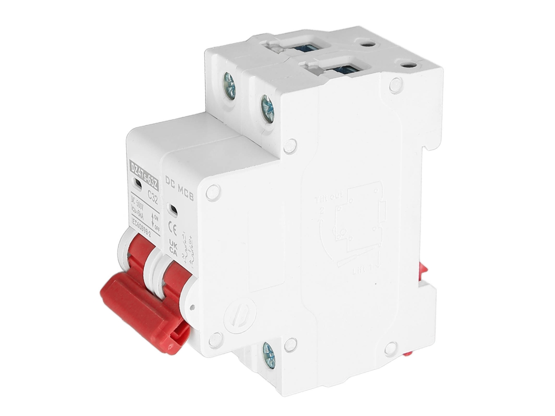Disyuntor Miniatura Bipolar, 32 A, Capacidad De Ruptura De 6000 A, Montaje En Riel Din, 500 V Cc.
