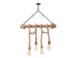 Loane Lámpara Colgante Rústica De Alambre, 4 Lámparas De Cuerda Y Madera