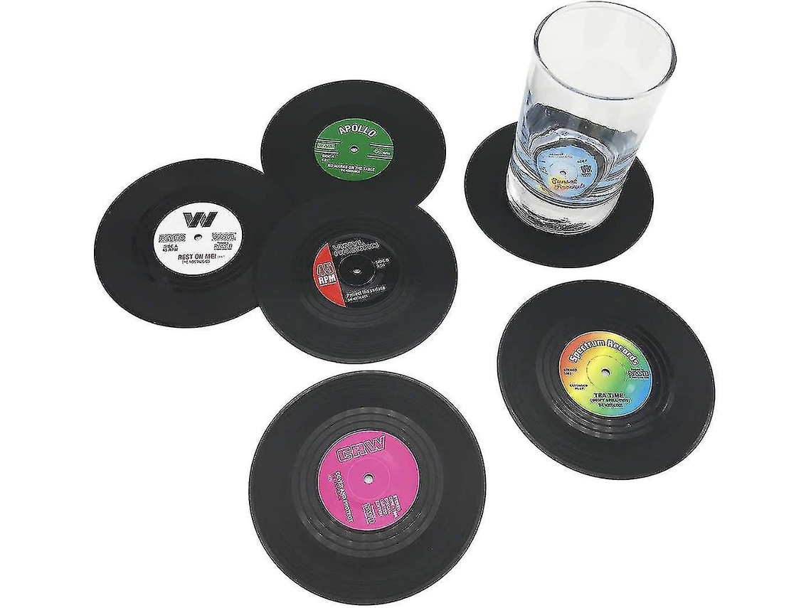 Juego de 6 posavasos de vinilo retro para bebidas - Multicolor RNEMITERY