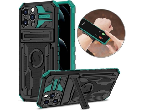 Carcasa iPhone 12 Pro HFS-HOUSE Max Kickstand con Manija Ajustable Verde
