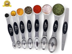 Juego de 8 cucharas medidoras de acero inoxidable para ingredientes secos y líquidos (negras)