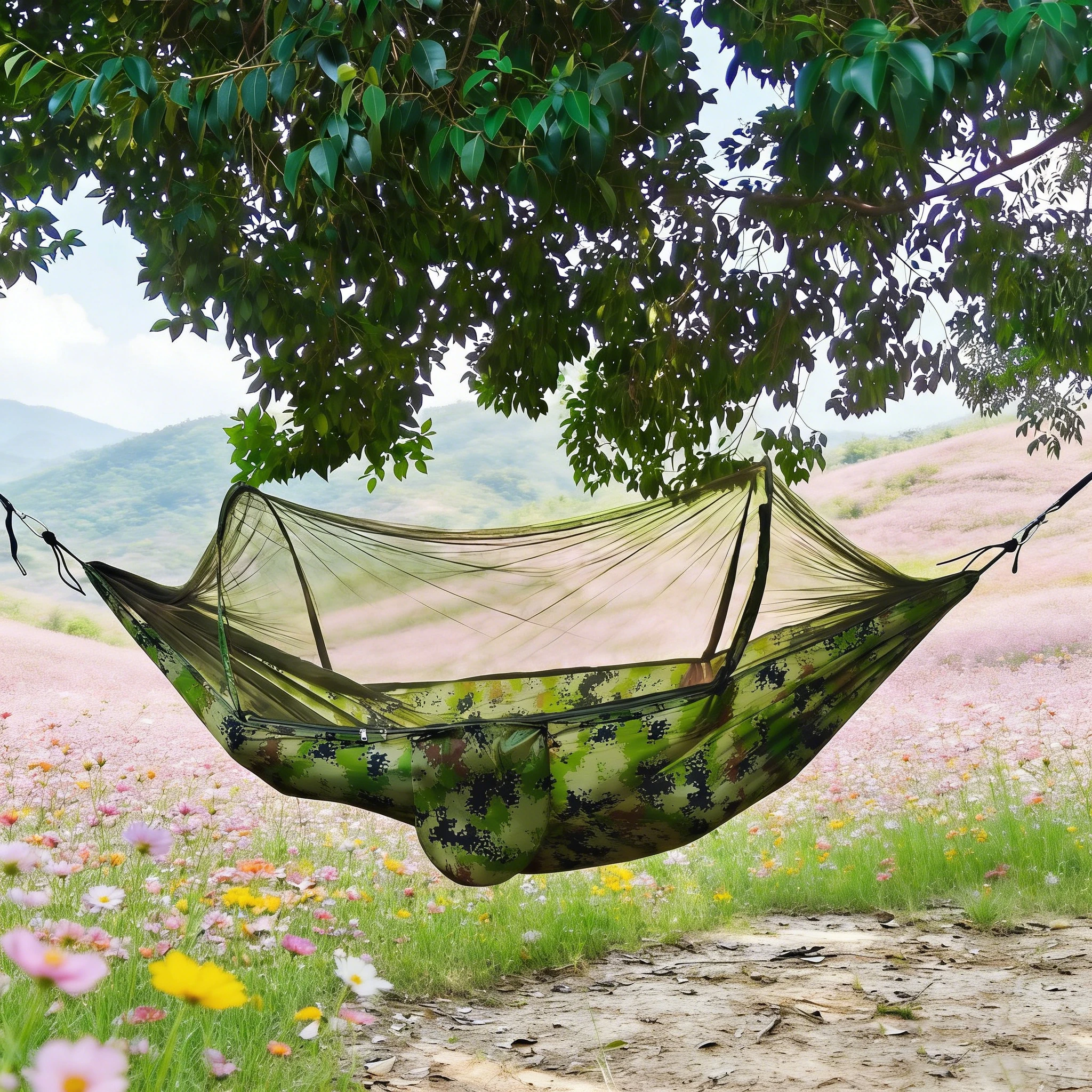 Hamaca De Camping Con Mosquitera (camuflaje, 260x140cm), Ideal Para Senderismo Y Excursiones Al Aire Libre.