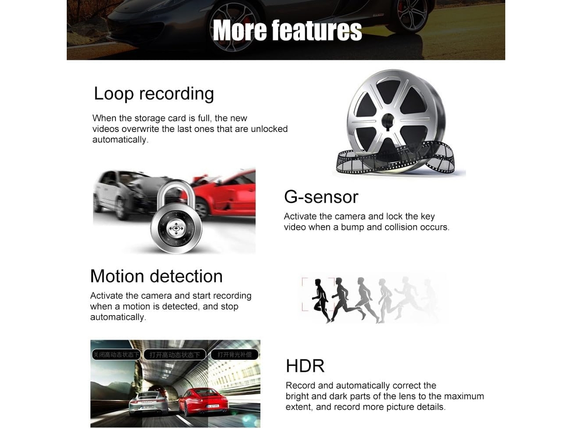 Dvr Para Coche Con Pantalla Táctil De 4 Pulgadas Y Grabación De Vídeo 1080p. Cámara De Visión Interior Para Salpicadero.