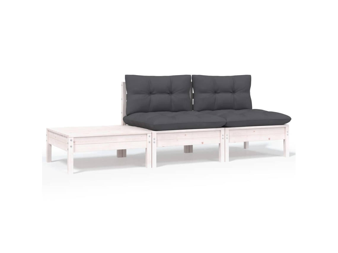 Conjunto de salón de jardín de 3 piezas con cojines de pino macizo blanco Dkd Home Decor
