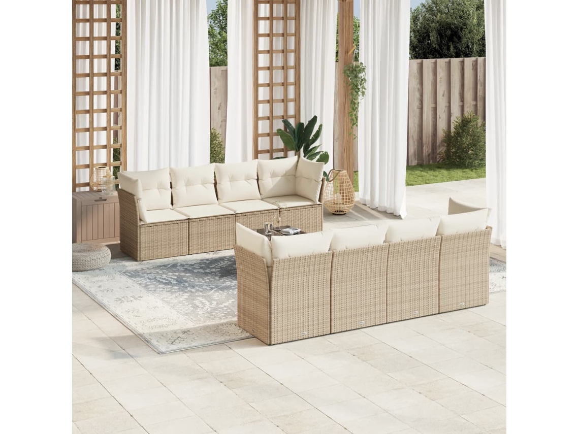Conjunto de 9 sofás de jardín con cojines de mimbre beige de Dkd Home Decor