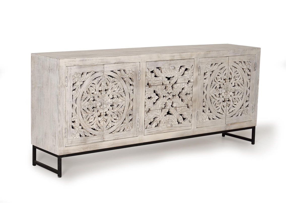 Aparador madera de mango y patas metal blanco envejecido Blanco.GINER Y COLOMER 81x38x190