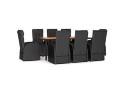 Maison Exclusive - Juego Comedor Jardín 9 Pzas Madera Acacia Ratán Sintético Negro