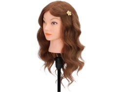 Cabeza De Maniquí De Cabello Natural Con Trípode, Color Marrón, Para Cosmetología, Peluquería Y Uso Práctico.