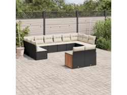 Conjunto de sofá de jardín de 12 piezas con cojines de mimbre negros DKD Home Decor