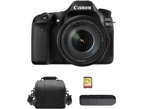 Cámara Reflex CANON EOS 80D + Objectivo EF-S 18-135mm F3.5-5.6 IS USM + Tarjeta SD 64GB + Bolsa + Lector de Tarjetas SD (APS-C)