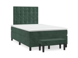 Cama Box Spring Con Colchón Terciopelo Verde Oscuro 120x190 Cm