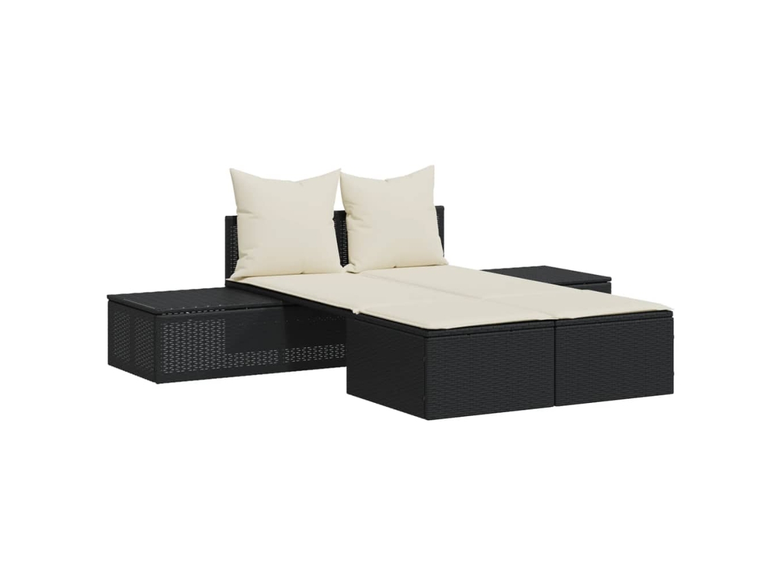 Chaise longue doble con cojines de mimbre, color negro, EXCLUSIVA DE LA CASA
