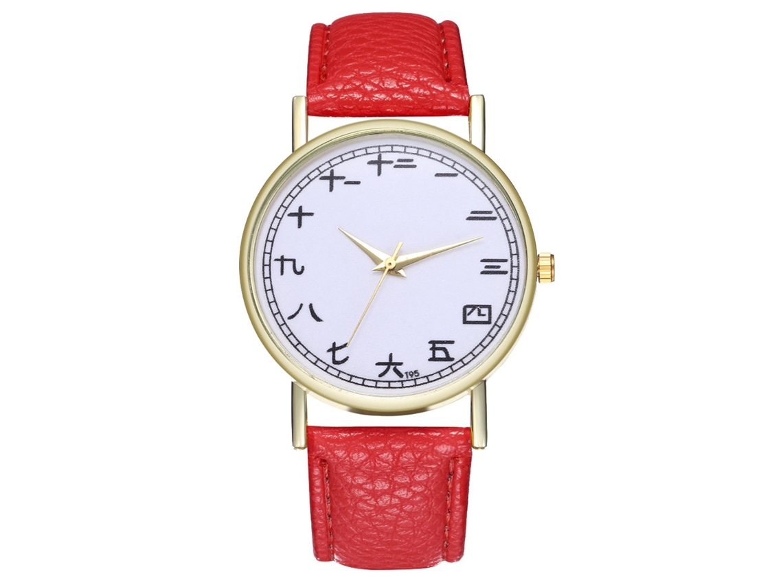 Reloj De Pulsera Para Mujer De Moda Con Correa De Cuero Pu Dial Redondo Cuarzo Rojo