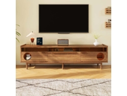 Mueble Tv 180x40x50 Cm - Led, Espacio Para Gatos, Puertas De Cristal Y Cajón - Nogal